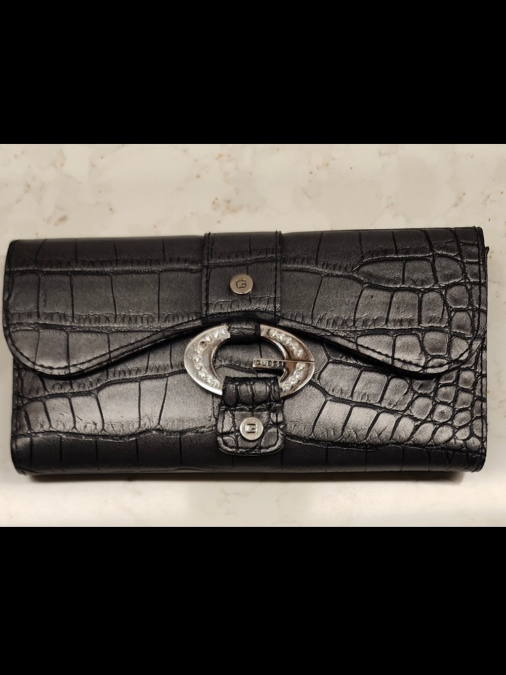 Guess Black Croc-Embossed Continental Wallet